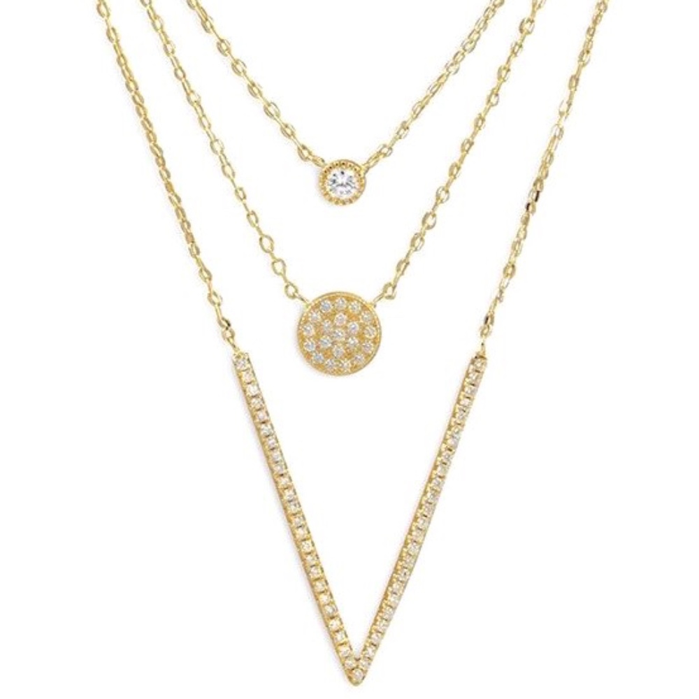 New! Multi Design Cubic Zirconia Layered Necklace